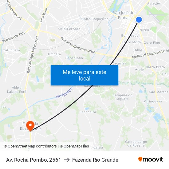 Av. Rocha Pombo, 2561 to Fazenda Rio Grande map