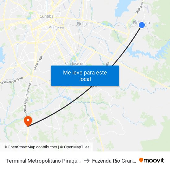 Terminal Metropolitano Piraquara to Fazenda Rio Grande map