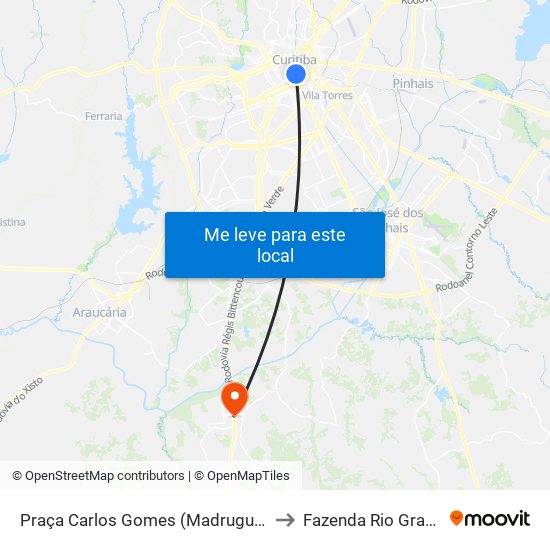 Praça Carlos Gomes (Madrugueiro) to Fazenda Rio Grande map
