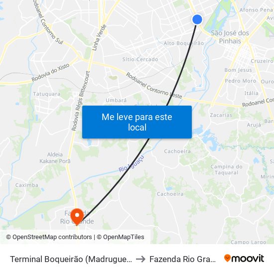 Terminal Boqueirão (Madrugueiro) to Fazenda Rio Grande map