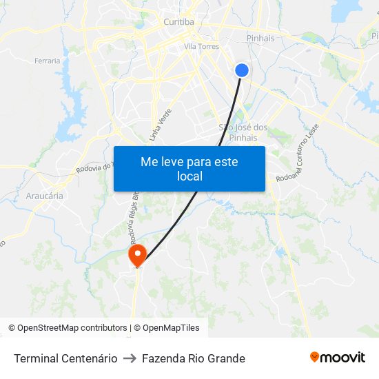 Terminal Centenário to Fazenda Rio Grande map