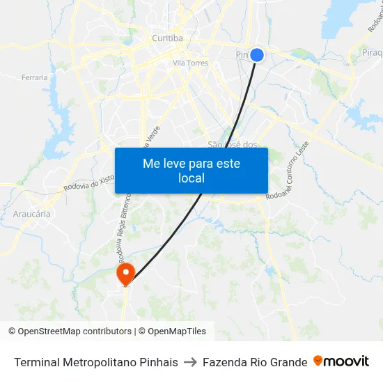 Terminal Metropolitano Pinhais to Fazenda Rio Grande map