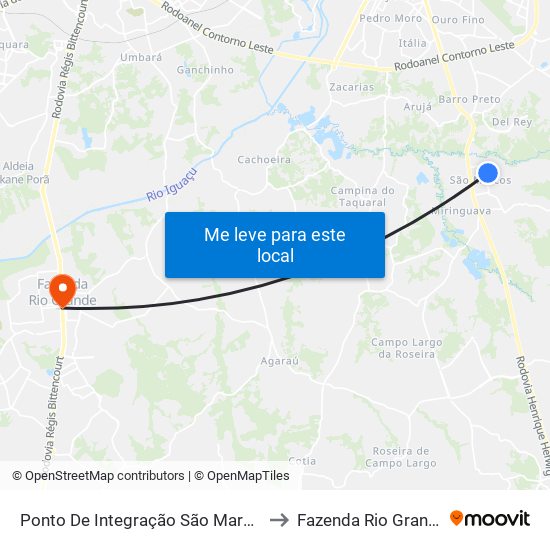 Ponto De Integração São Marcos to Fazenda Rio Grande map