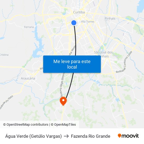Água Verde (Getúlio Vargas) to Fazenda Rio Grande map