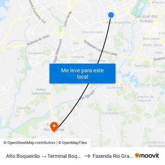 Alto Boqueirão → Terminal Boqueirão to Fazenda Rio Grande map