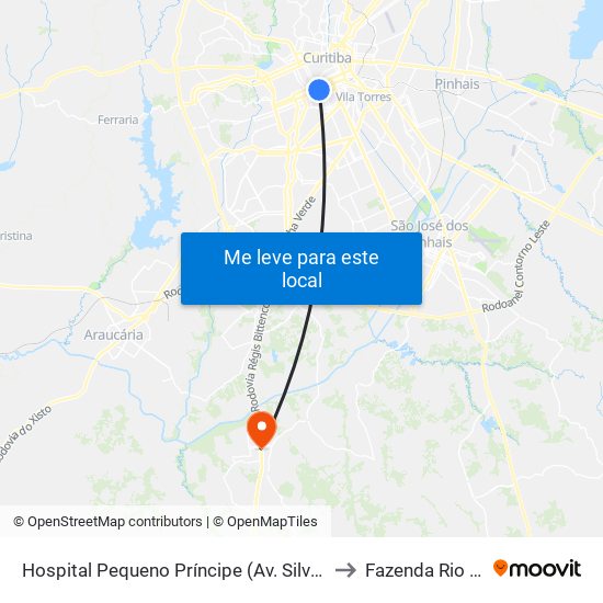 Hospital Pequeno Príncipe (Av. Silva Jardim, 1627) to Fazenda Rio Grande map
