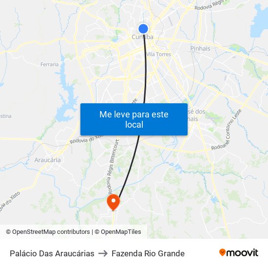 Palácio Das Araucárias to Fazenda Rio Grande map