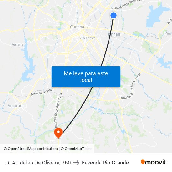 R. Aristídes De Oliveira, 760 to Fazenda Rio Grande map