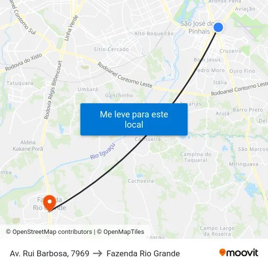 Av. Rui Barbosa, 7969 to Fazenda Rio Grande map