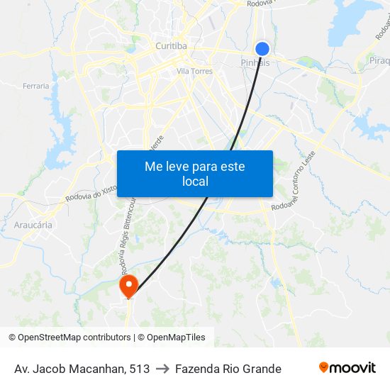 Av. Jacob Macanhan, 513 to Fazenda Rio Grande map