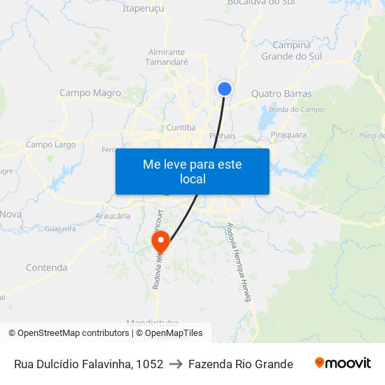 Rua Dulcídio Falavinha, 1052 to Fazenda Rio Grande map