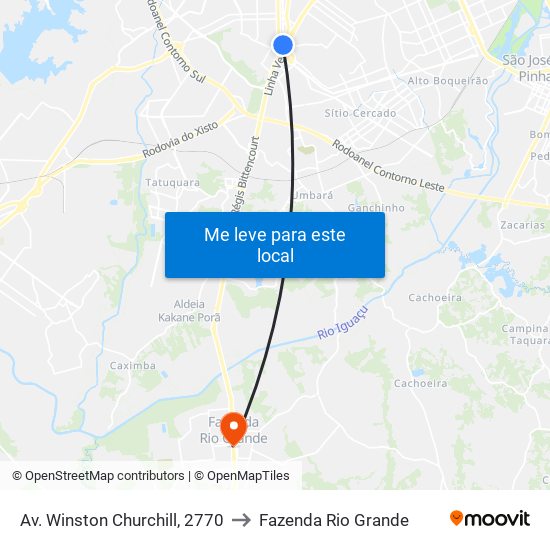 Av. Winston Churchill, 2770 to Fazenda Rio Grande map