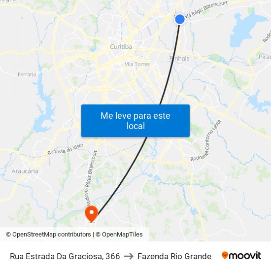 Rua Estrada Da Graciosa, 366 to Fazenda Rio Grande map