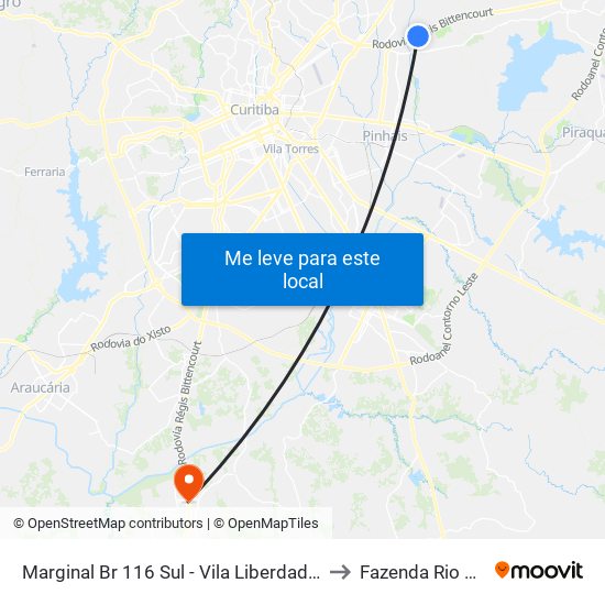 Marginal Br 116 Sul - Vila Liberdade/Vila Zumbi to Fazenda Rio Grande map