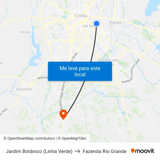 Jardim Botânico (Linha Verde) to Fazenda Rio Grande map