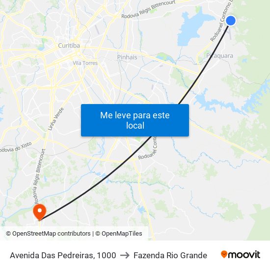 Avenida Das Pedreiras, 1000 to Fazenda Rio Grande map