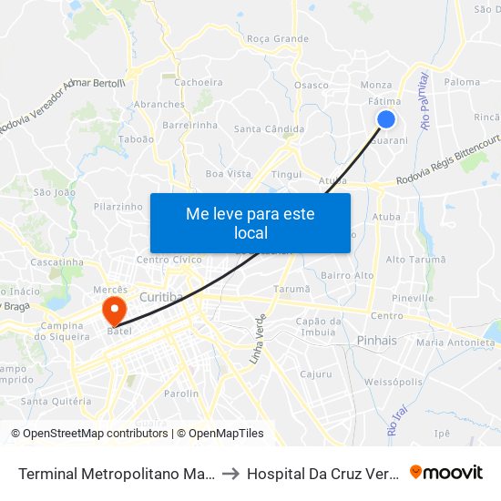 Terminal Metropolitano Maracanã to Hospital Da Cruz Vermelha map