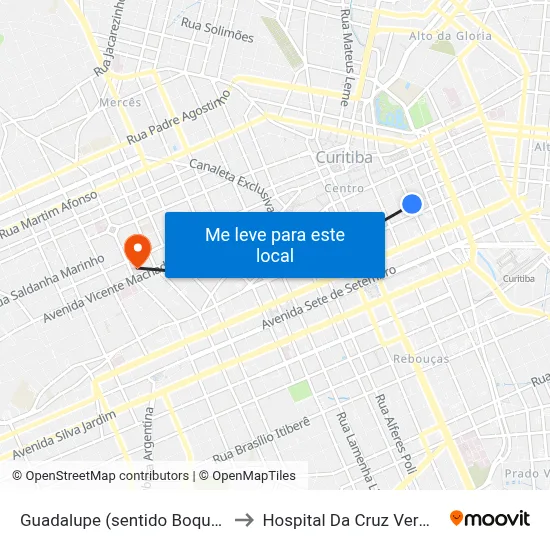 Guadalupe (sentido Boqueirão) to Hospital Da Cruz Vermelha map