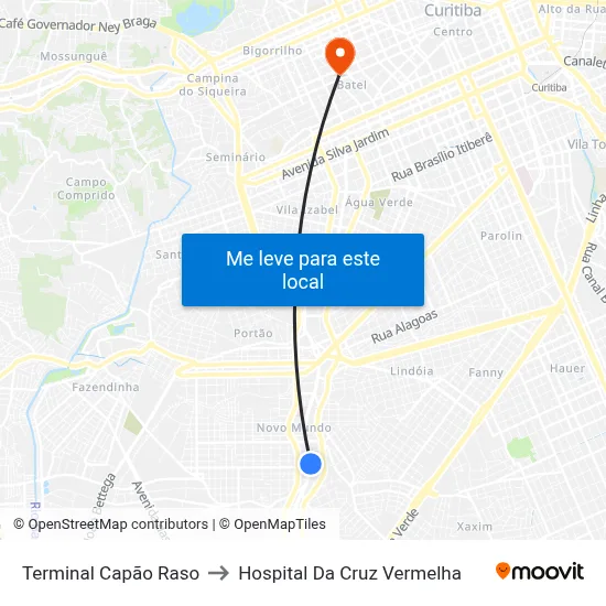 Terminal Capão Raso to Hospital Da Cruz Vermelha map