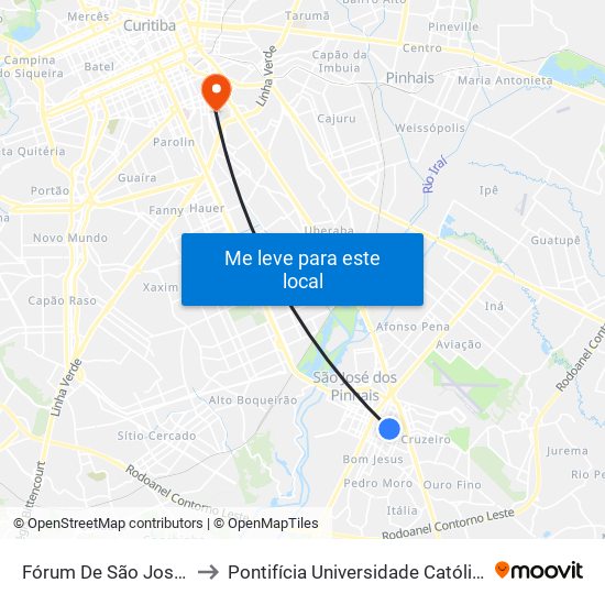 Fórum De São José Dos Pinhais to Pontifícia Universidade Católica Do Paraná Pucpr map