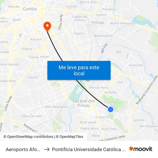 Aeroporto Afonso Pena to Pontifícia Universidade Católica Do Paraná Pucpr map