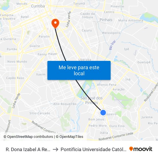 R. Dona Izabel A Redentora, 2636 to Pontifícia Universidade Católica Do Paraná Pucpr map