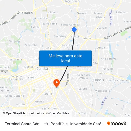 Terminal Santa Cândida (Externo) to Pontifícia Universidade Católica Do Paraná Pucpr map