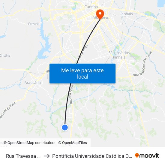 Rua Travessa Pien, 56 to Pontifícia Universidade Católica Do Paraná Pucpr map