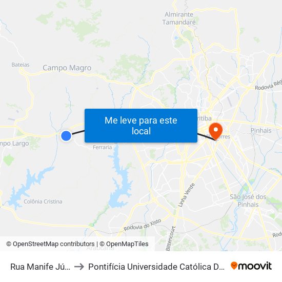 Rua Manife Júlio, 250 to Pontifícia Universidade Católica Do Paraná Pucpr map