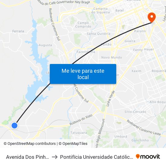Avenida Dos Pinheirais, 3451 to Pontifícia Universidade Católica Do Paraná Pucpr map