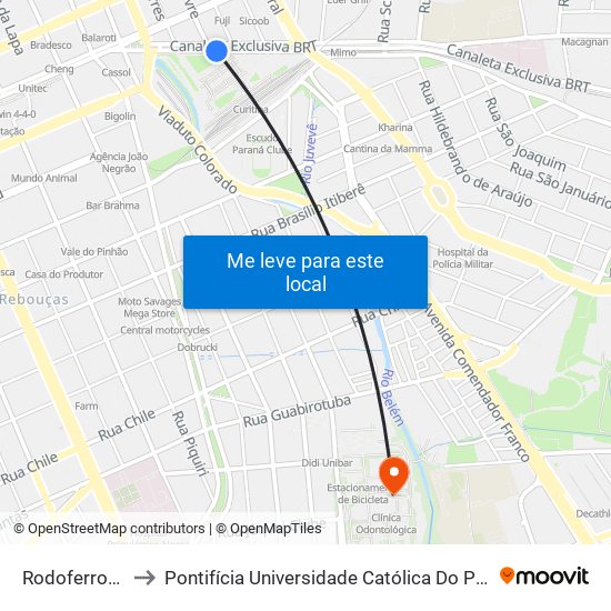 Rodoferroviária to Pontifícia Universidade Católica Do Paraná Pucpr map