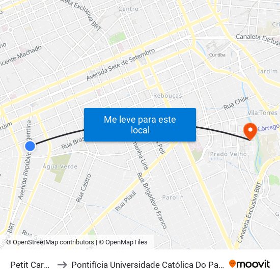Petit Carneiro to Pontifícia Universidade Católica Do Paraná Pucpr map