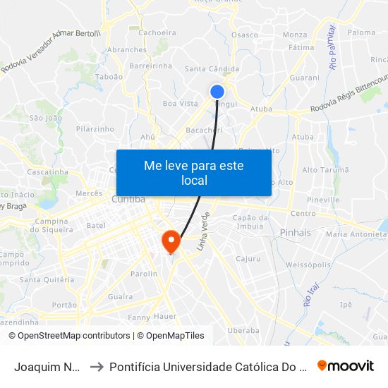 Joaquim Nabuco to Pontifícia Universidade Católica Do Paraná Pucpr map