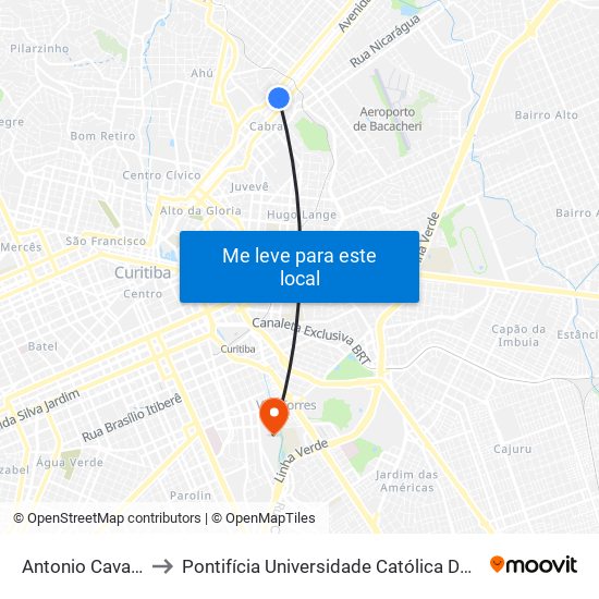 Antonio Cavalheiros to Pontifícia Universidade Católica Do Paraná Pucpr map