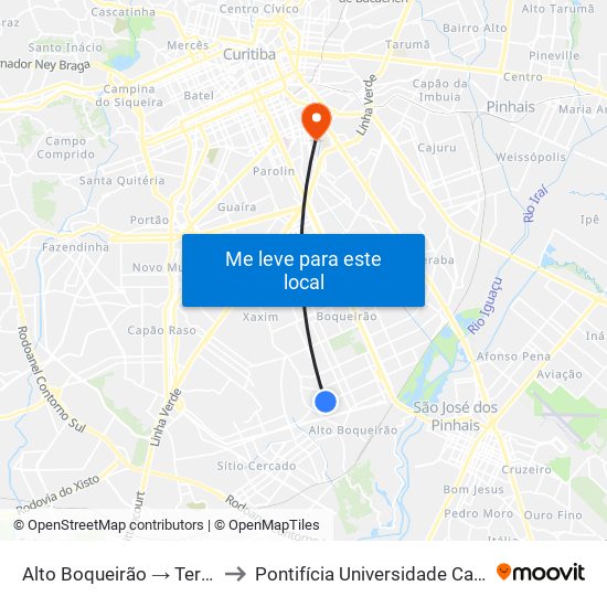 Alto Boqueirão → Terminal Sítio Cercado to Pontifícia Universidade Católica Do Paraná Pucpr map