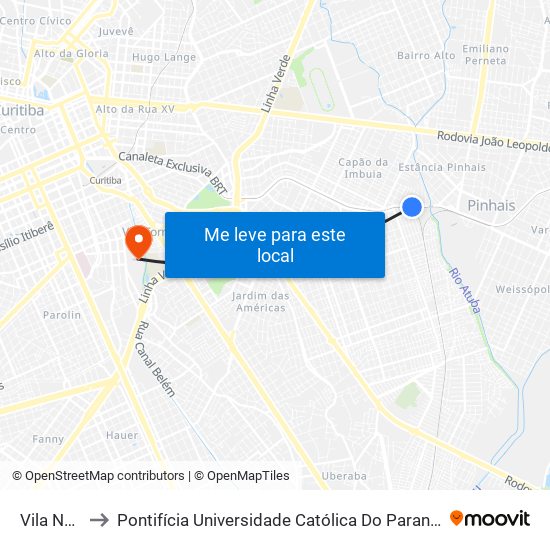 Vila Nova to Pontifícia Universidade Católica Do Paraná Pucpr map