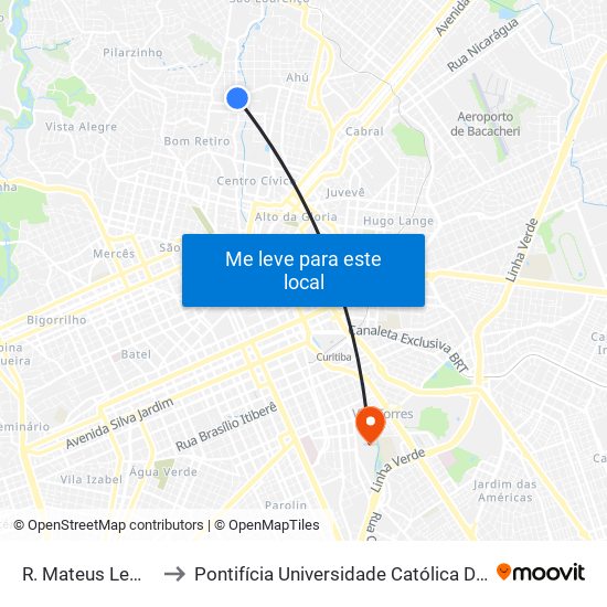 R. Mateus Leme, 2800 to Pontifícia Universidade Católica Do Paraná Pucpr map