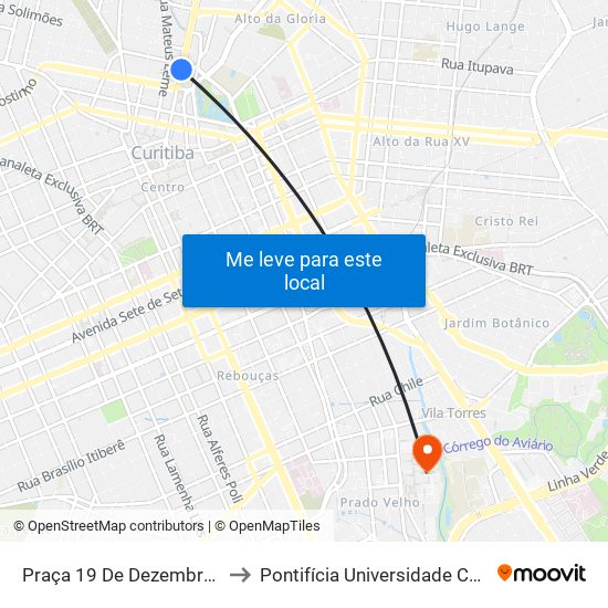 Praça 19 De Dezembro (Shopping Mueller) to Pontifícia Universidade Católica Do Paraná Pucpr map