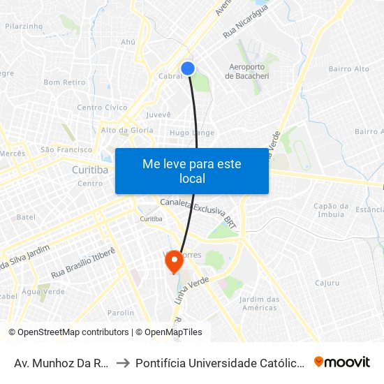 Av. Munhoz Da Rocha, 1361 to Pontifícia Universidade Católica Do Paraná Pucpr map