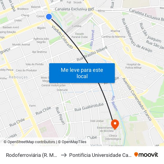 Rodoferroviária (R. Mariano Torres, 1900) to Pontifícia Universidade Católica Do Paraná Pucpr map