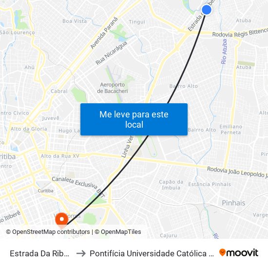 Estrada Da Ribeira, 1010 to Pontifícia Universidade Católica Do Paraná Pucpr map