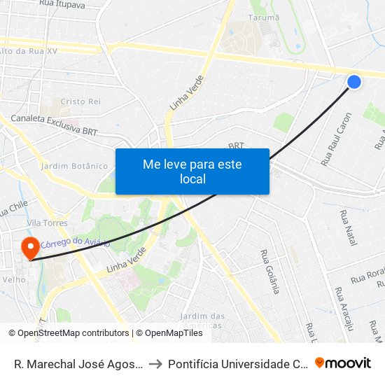 R. Marechal José Agostinho Dos Santos, 260 to Pontifícia Universidade Católica Do Paraná Pucpr map