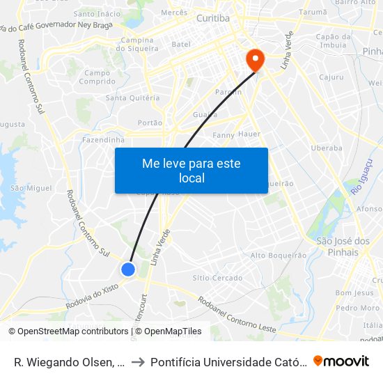 R. Wiegando Olsen, 226 - Mondelez to Pontifícia Universidade Católica Do Paraná Pucpr map