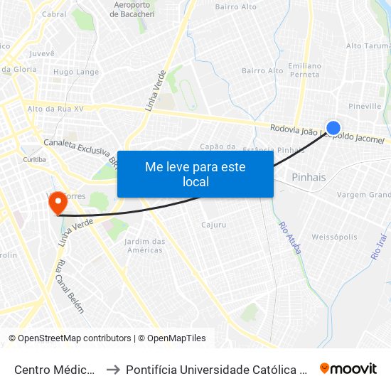 Centro Médico Pinhais to Pontifícia Universidade Católica Do Paraná Pucpr map