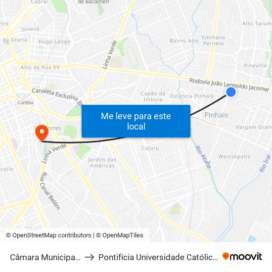 Câmara Municipal De Pinhais to Pontifícia Universidade Católica Do Paraná Pucpr map