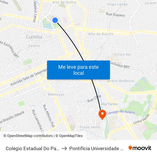 Colégio Estadual Do Paraná (Viação Colombo) to Pontifícia Universidade Católica Do Paraná Pucpr map