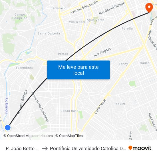 R. João Bettega, 6618 to Pontifícia Universidade Católica Do Paraná Pucpr map
