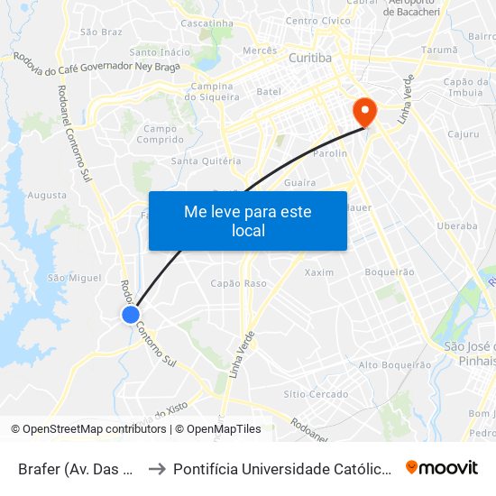 Brafer (Av. Das Araucárias) to Pontifícia Universidade Católica Do Paraná Pucpr map