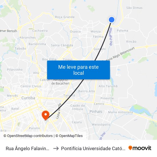 Rua Ângelo Falavinha Dalprá, 706b to Pontifícia Universidade Católica Do Paraná Pucpr map