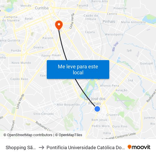 Shopping São José to Pontifícia Universidade Católica Do Paraná Pucpr map